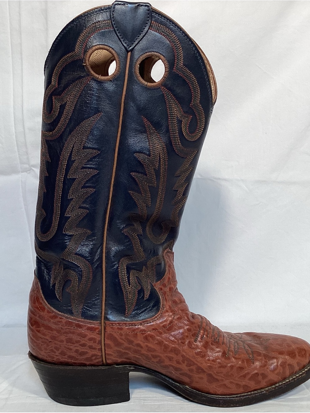 Vintage Justin Boots Exotic Navy Blue and Brown Men's Western Boots Style 2271 - Picture 9 of 16